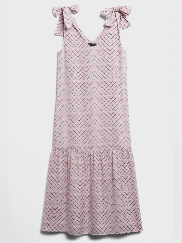 Banana Republic Pink Tie Dye Tie-Shoulder Drop Waist Midi Dress Small Nwot